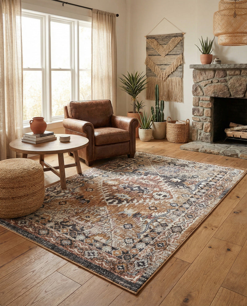 Desert Modern Eco Rug Series Collection Area Rug -  Navajo Rectangle Khaki Gray  lifestyle 11
