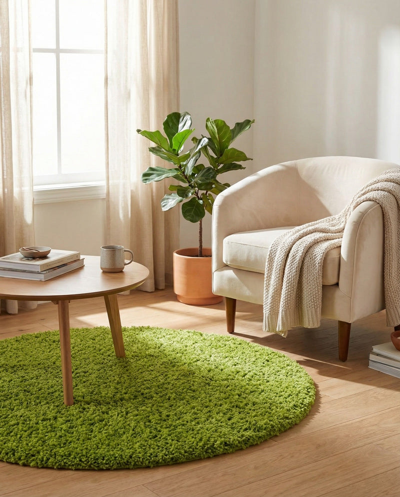 Plush Oasis Collection Area Rug - Serenity (Grass Green) Round Grass Green  lifestyle 51