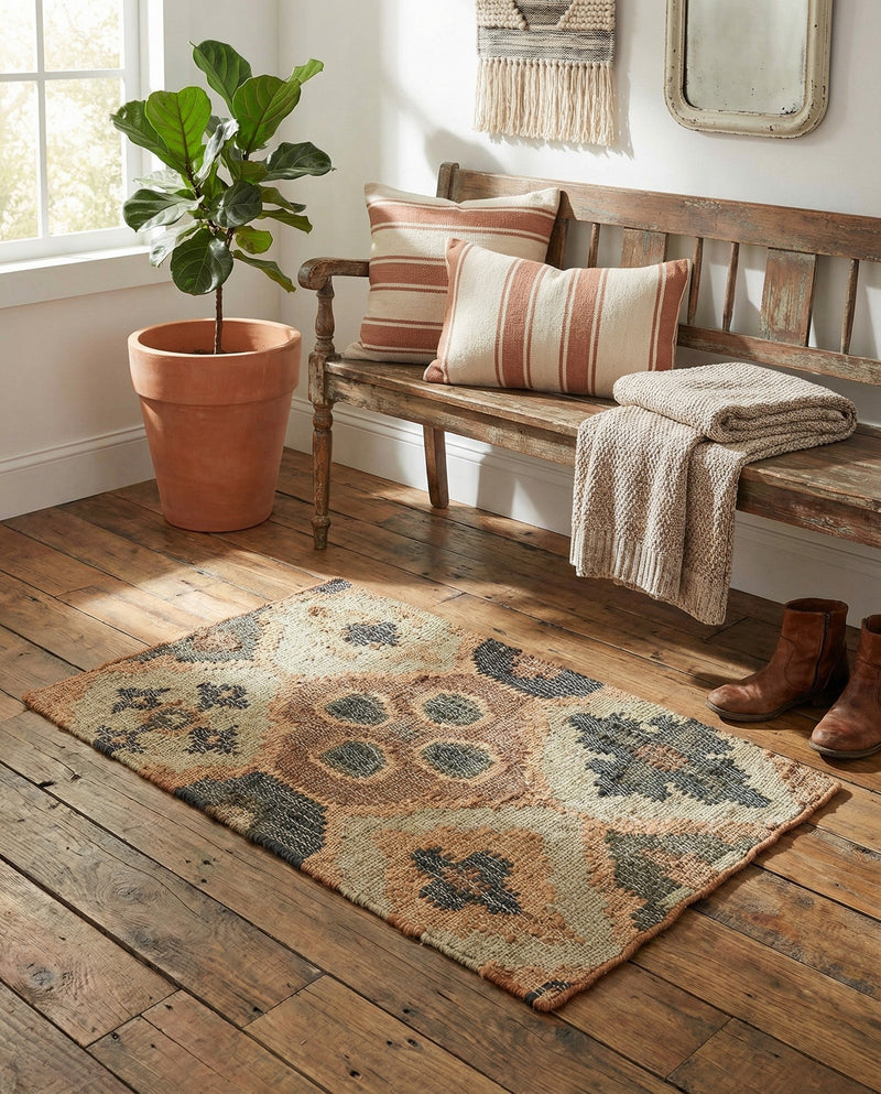 Benares Handwoven Jute Collection Area Rug - Ganges Rectangle Blue and Green  lifestyle 8