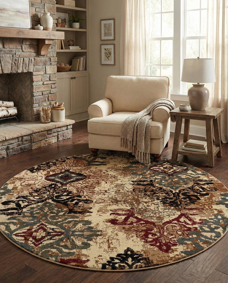 Bistro Lounge Collection Area Rug -  Piccolo Round Beige  lifestyle 85
