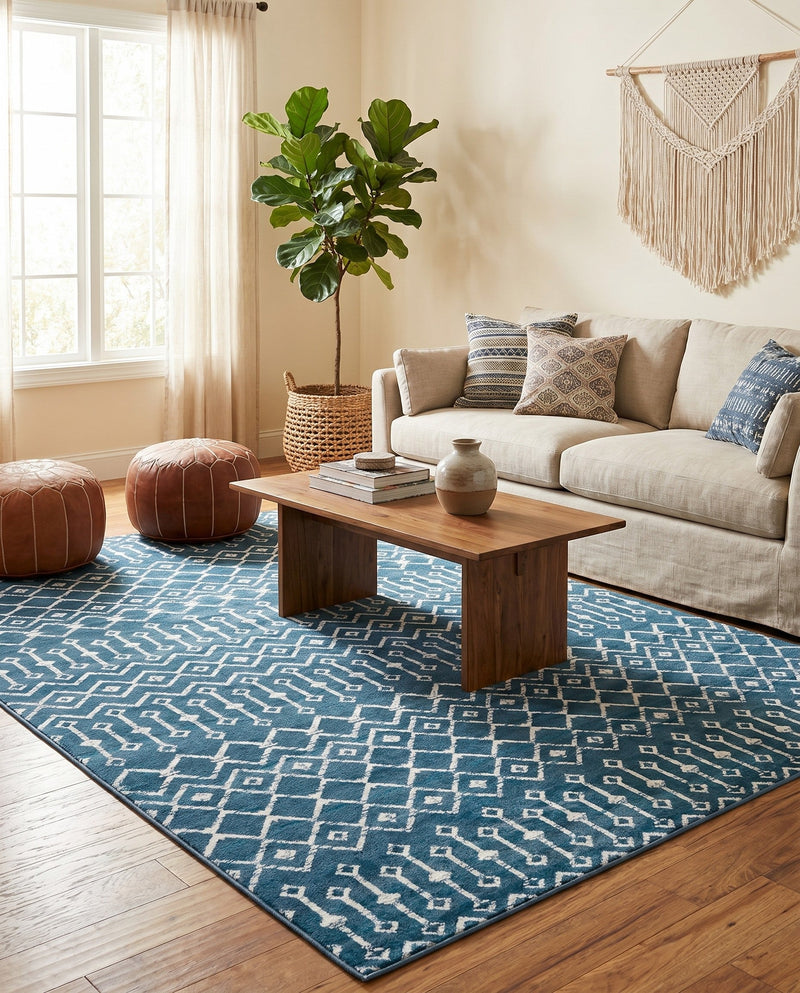Marrakech Lattice Collection Area Rug - Medina (Blue) Rectangle Blue  lifestyle 17