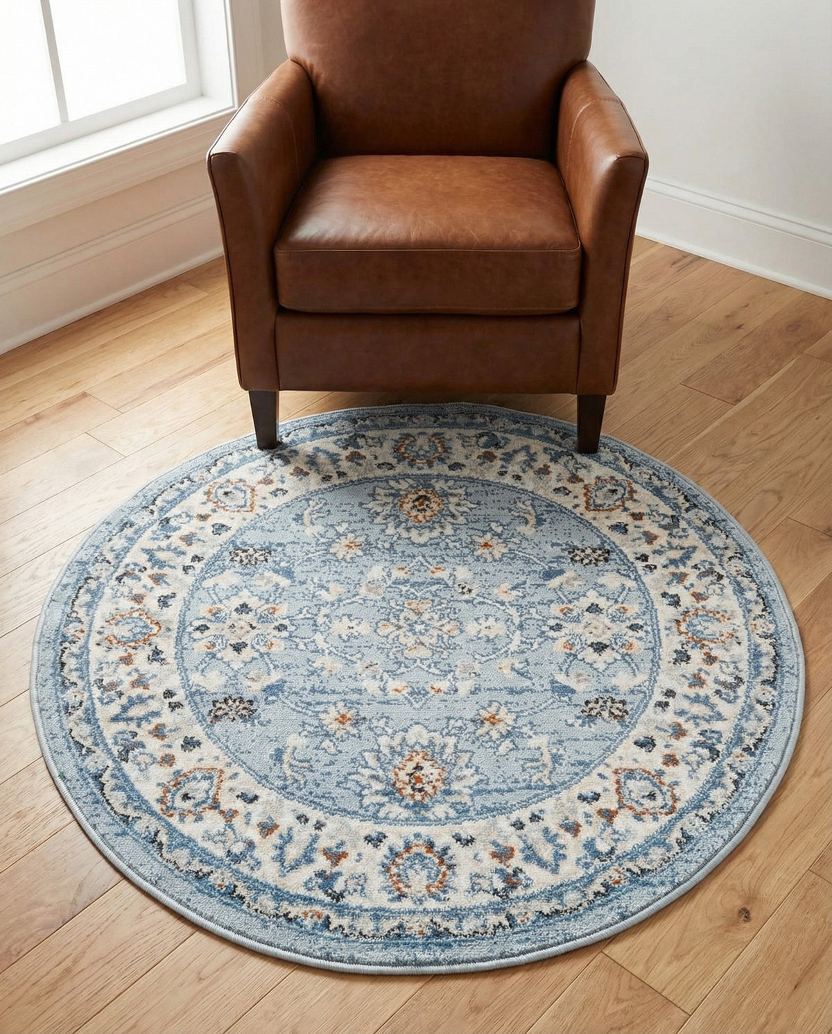 Savannah Elegance Collection Area Rug - Augusta (Aqua Blue) Round Aqua Blue  lifestyle 122