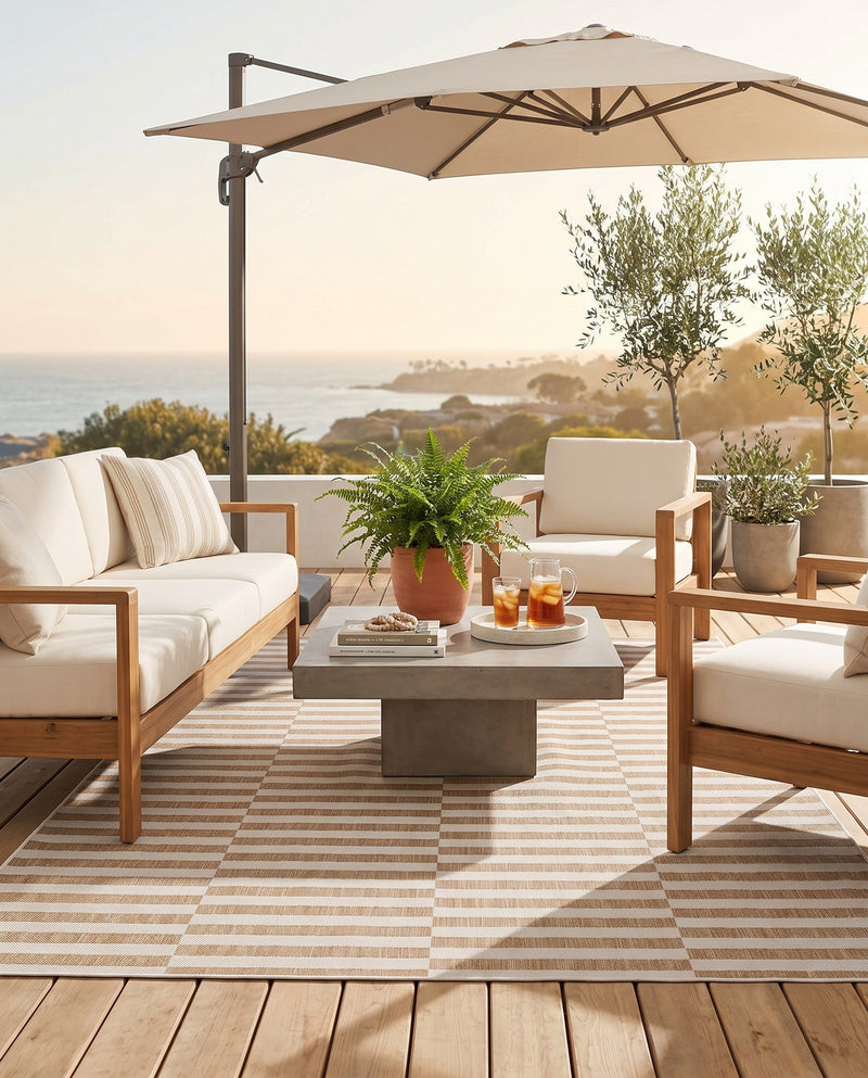 Seaside Stripes Collection Area Rug - Cabana (Taupe) Rectangle Taupe  lifestyle 48