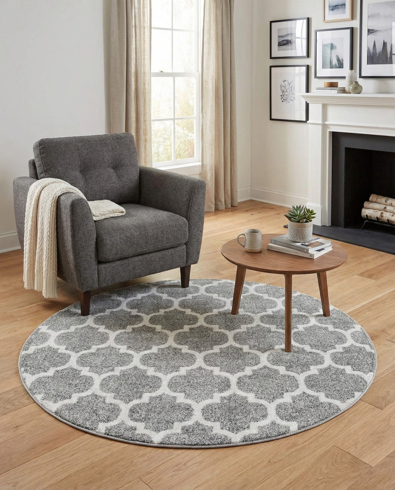 Lattice Gardens Collection Area Rug -  Bloomfield (Dark Gray) Round Dark Gray  lifestyle 70