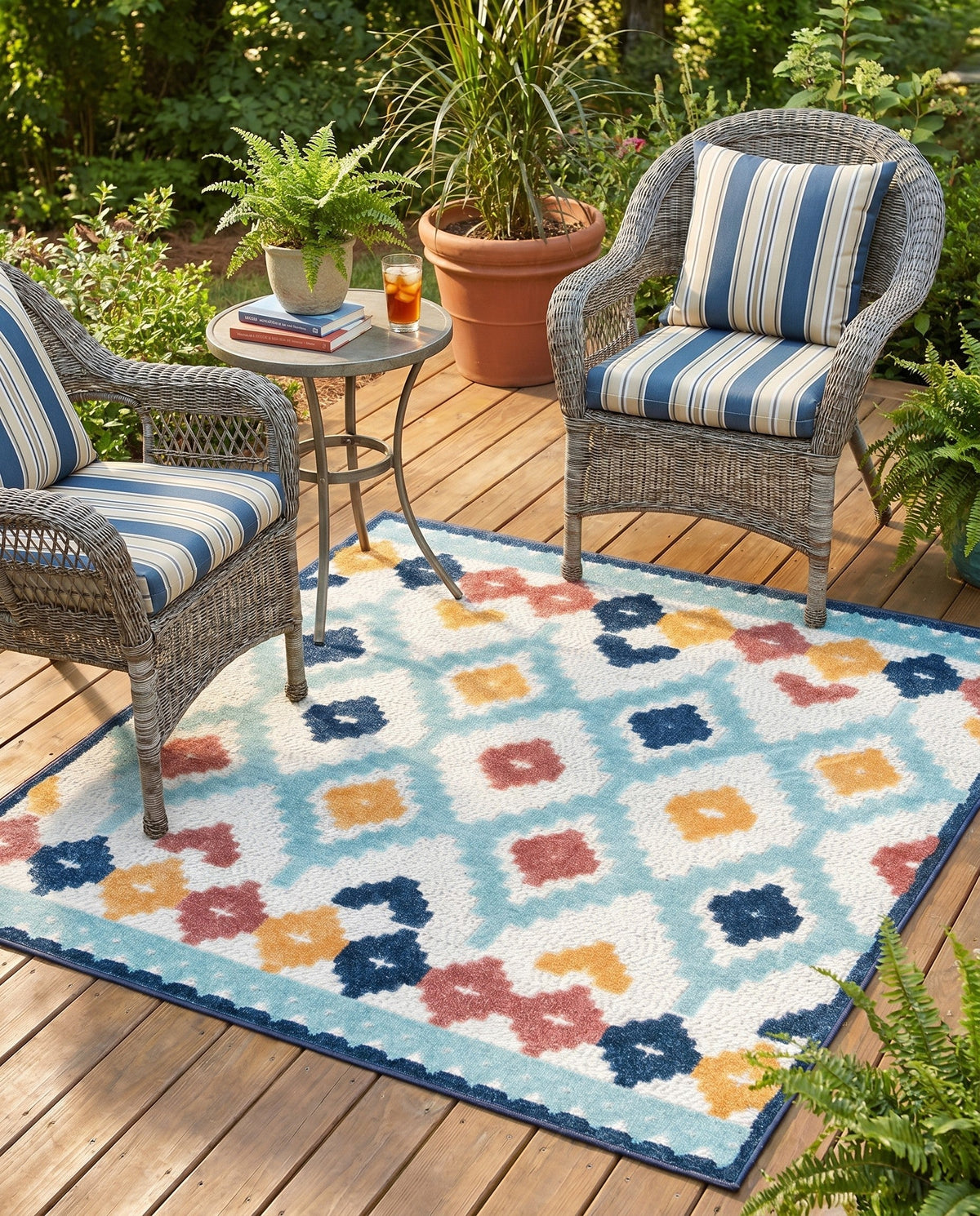 Caribbean Terrace Collection Area Rug -  Tobago Square Ivory  lifestyle 49