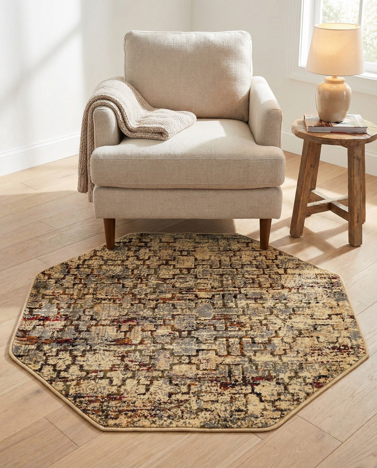 Neptune Elegance Collection Area Rug -  Proteus Octagon Beige Cream  lifestyle 149