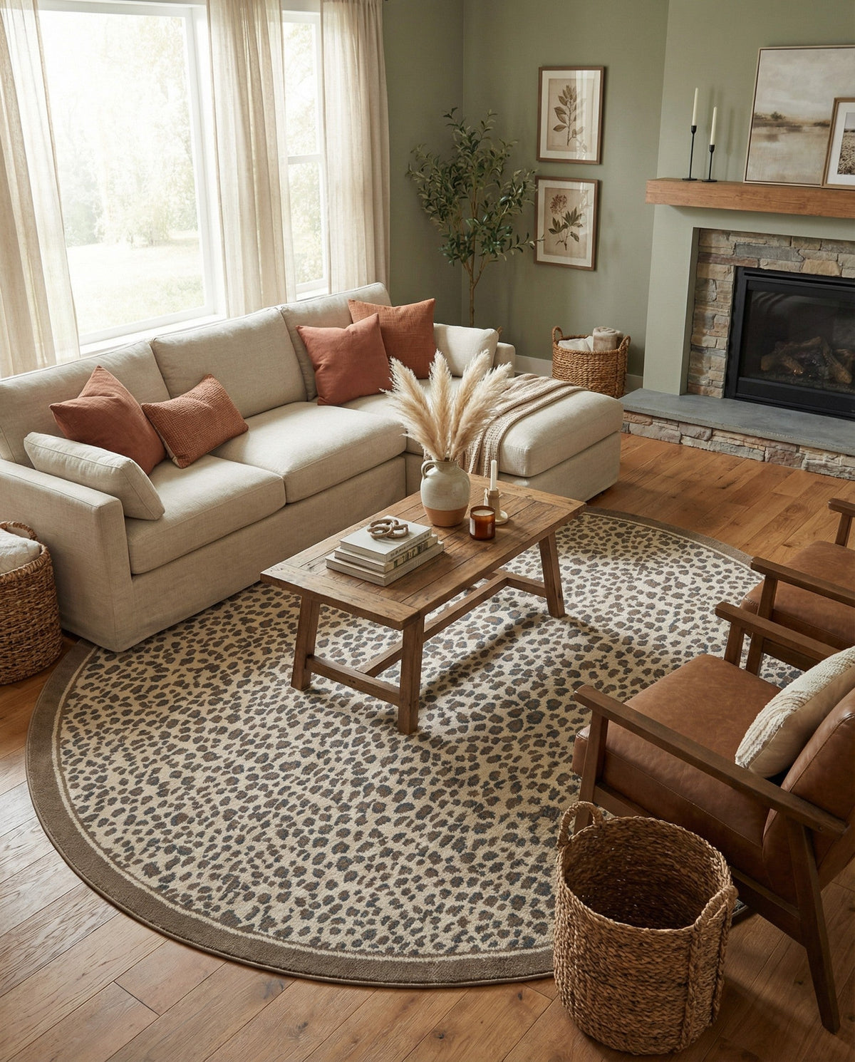 Savannah Sojourn Collection Area Rug - Serengeti Round Brown  lifestyle 191