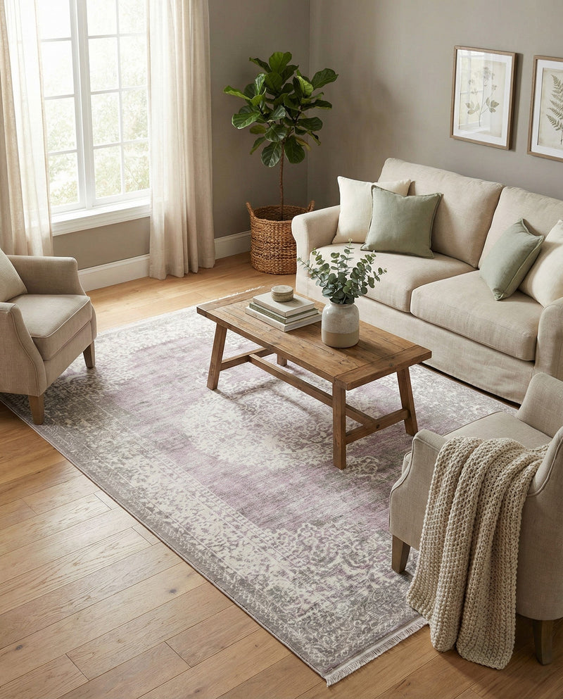 Rustic Charm Revival Collection Area Rug -  Meadowland Rectangle Purple  lifestyle 47