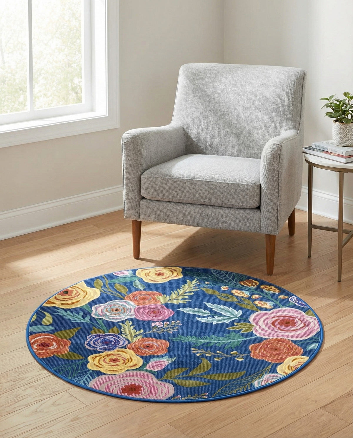 Meadow Breeze Collection Area Rug -  Petal Round Blue  lifestyle 237