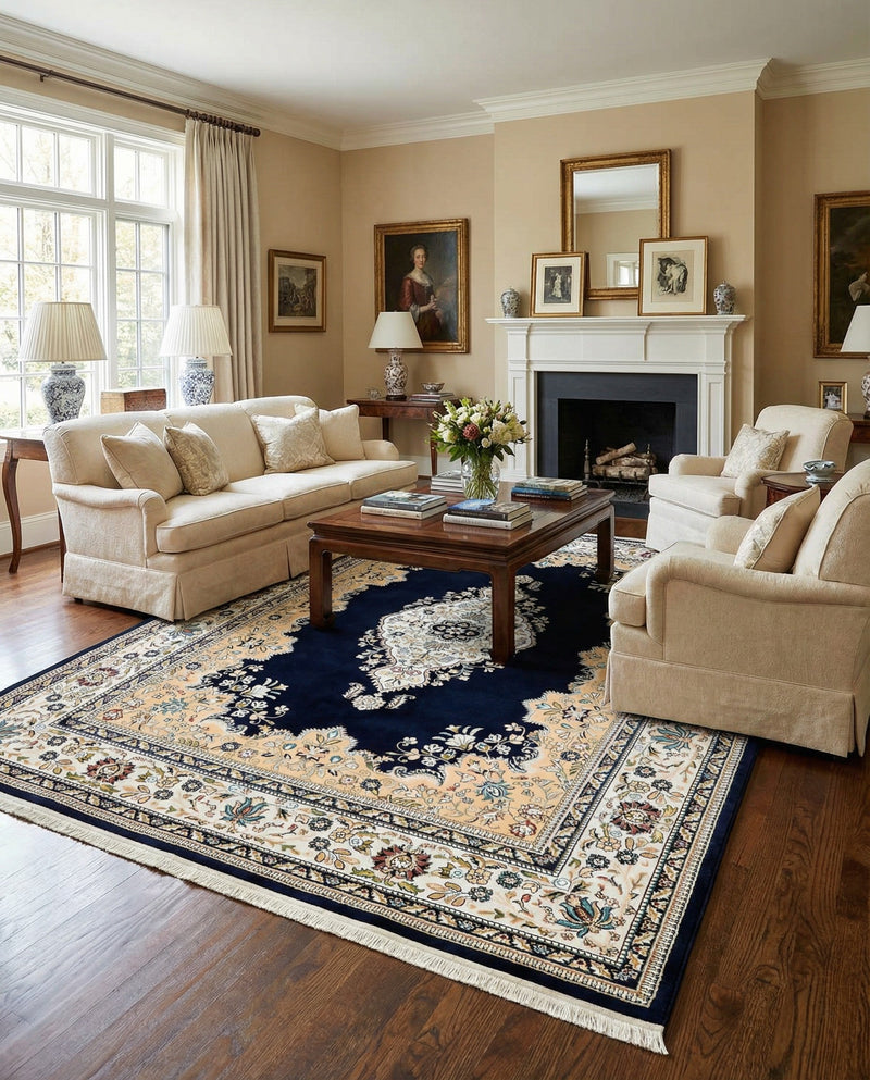 Persian Elegance Collection Area Rug - Isfahan Rectangle Navy Blue  lifestyle 20