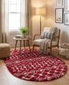 Berber Lattice Shag Collection Area Rug - Atlas (Burgundy Red) Oval Burgundy Red  lifestyle 38
