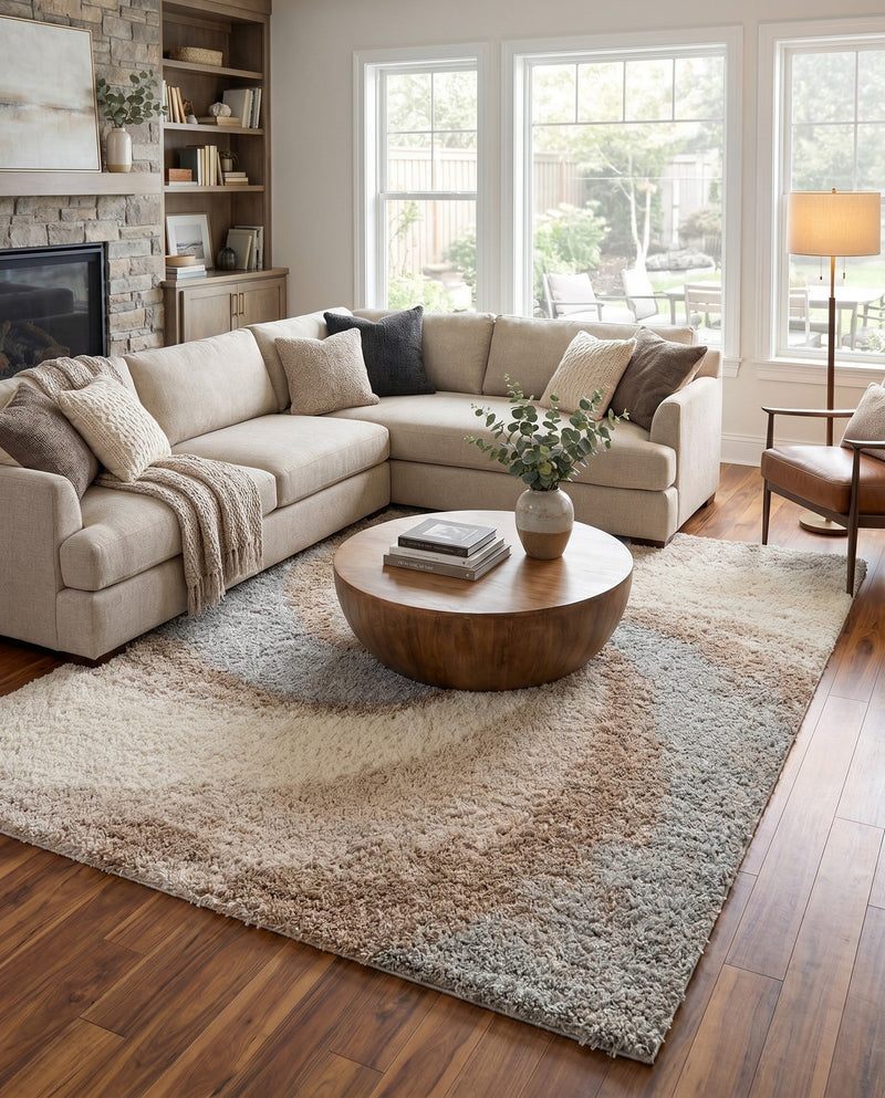Cozy Haven Shag Collection Area Rug -  Oasis Rectangle Khaki  lifestyle 39