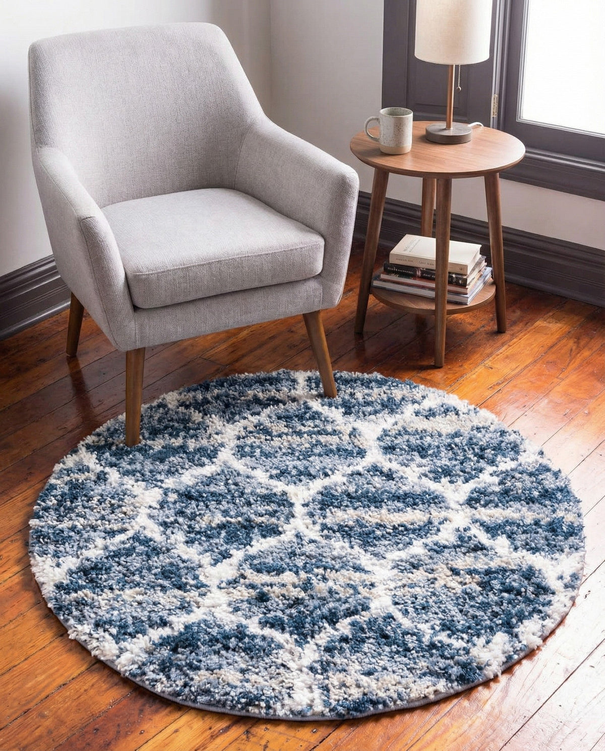 Cozy Cove Shag Collection Area Rug - Marina Round Blue  lifestyle 145