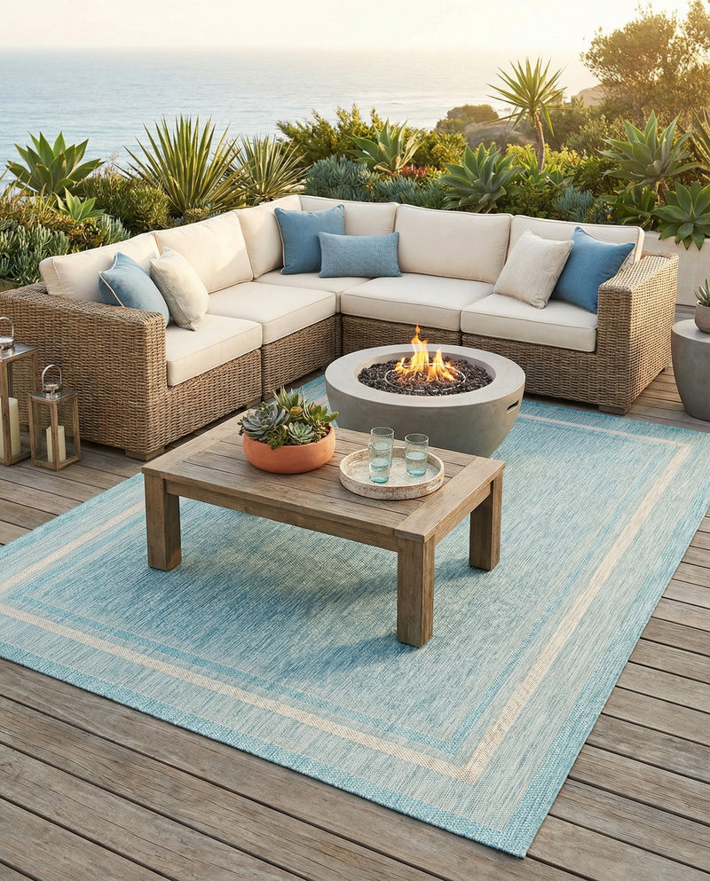Terrace Fringe Collection Area Rug - Veranda (Aquamarine) Rectangle Aquamarine  lifestyle 19
