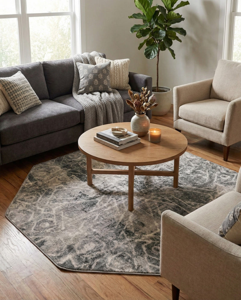 Riviera Elegance Collection Area Rug -  Grasse Octagon Dark Gray  lifestyle 88