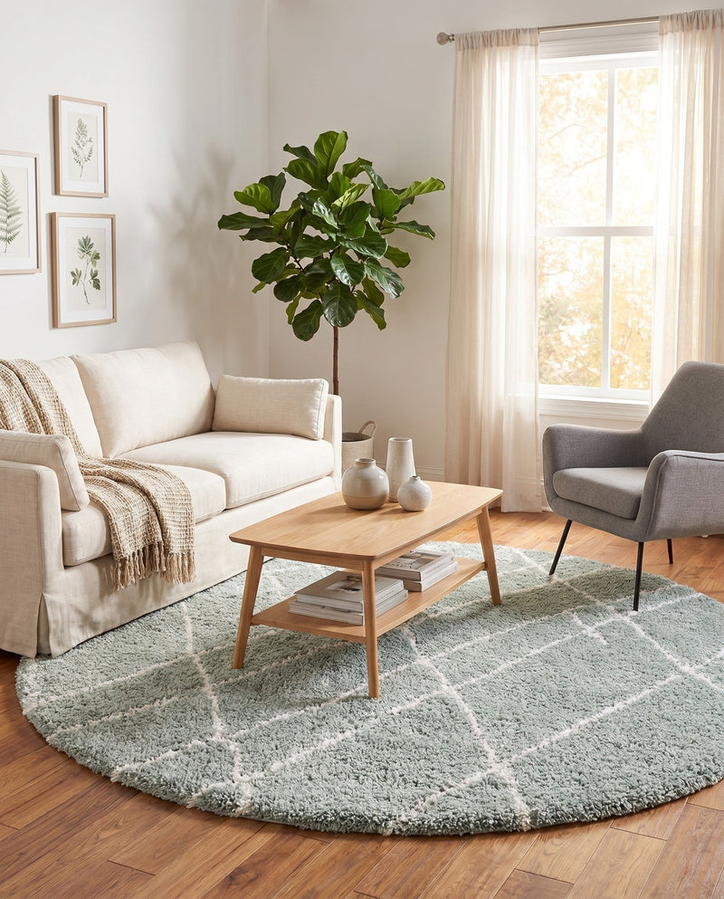 Cozy Haven Shag Collection Area Rug - Serenity (Sage Green) Round Sage Green  lifestyle 64