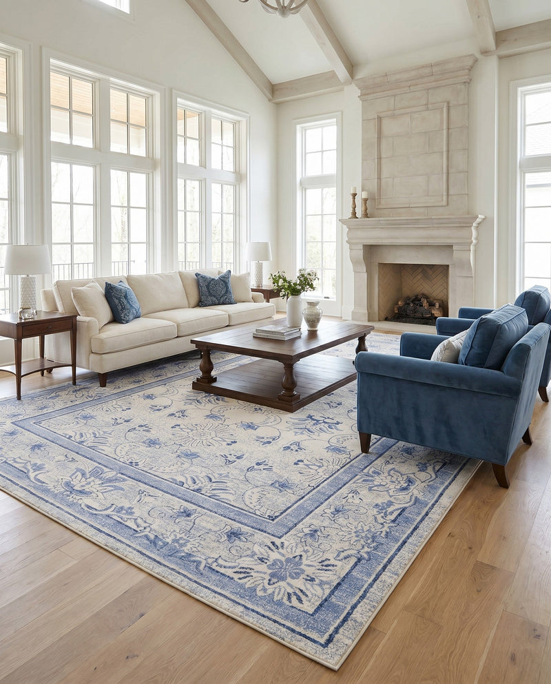 Horizon Collection Area Rug -  Meridian Rectangle Ivory Blue  lifestyle 37