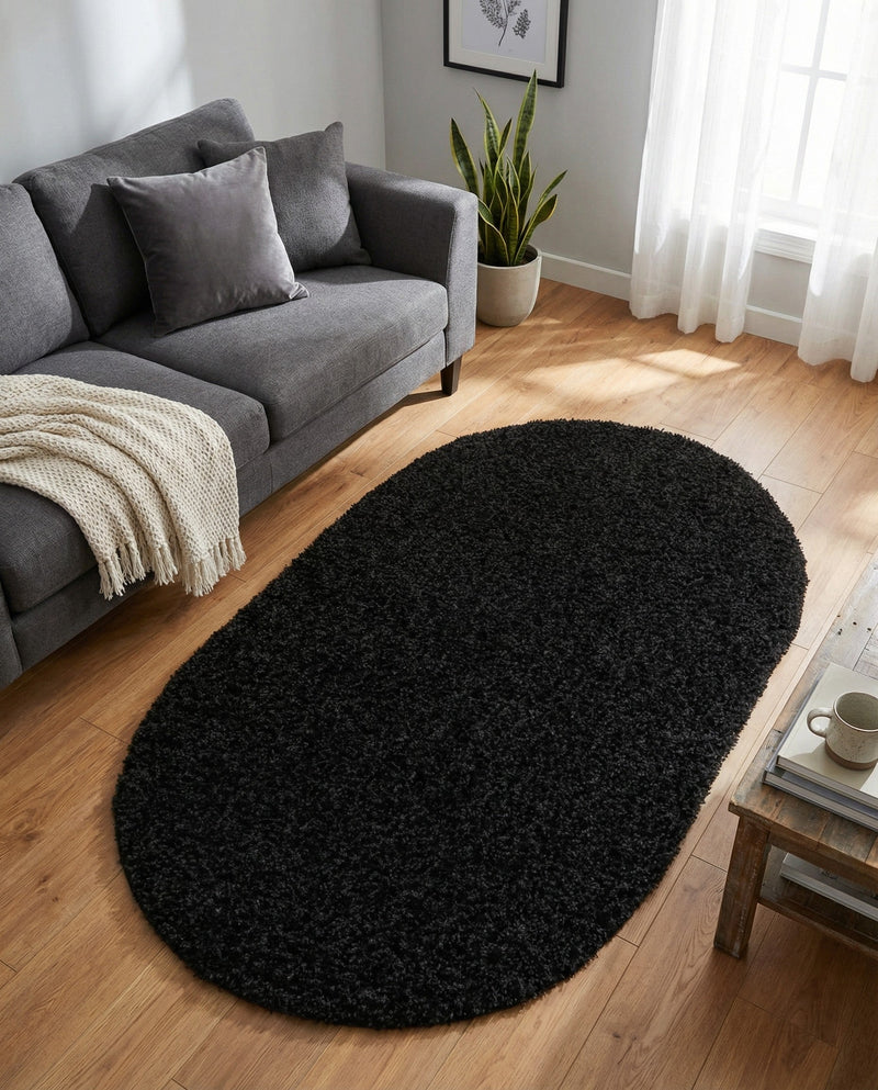 Plush Oasis Collection Area Rug - Serenity (Jet Black) Oval Jet Black  lifestyle 51