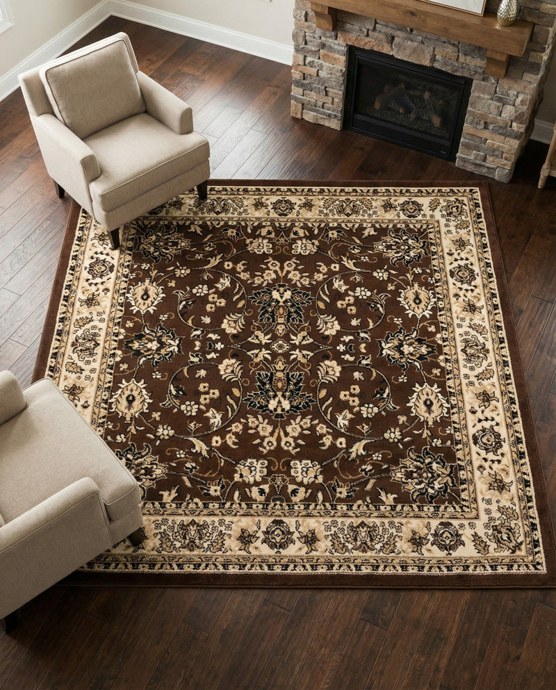 Isfahan Elegance Collection Area Rug - Naghsh-e Jahan (Brown) Square Brown  lifestyle 50