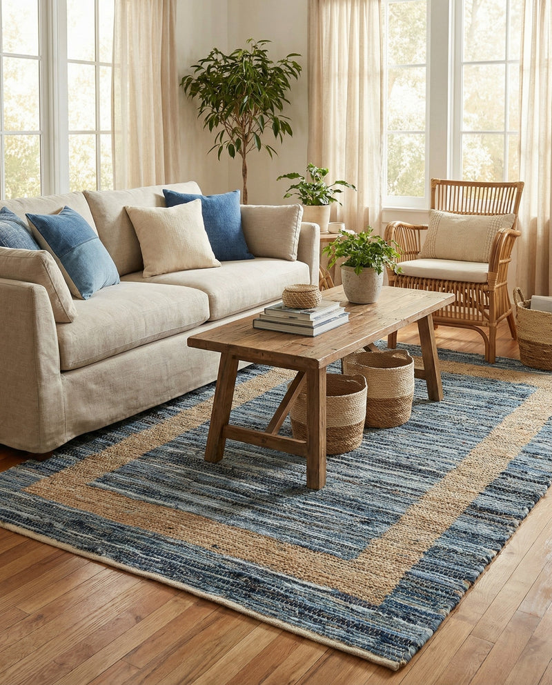 Osian Looms Collection Area Rug - Durham Rectangle Navy Blue  lifestyle 22