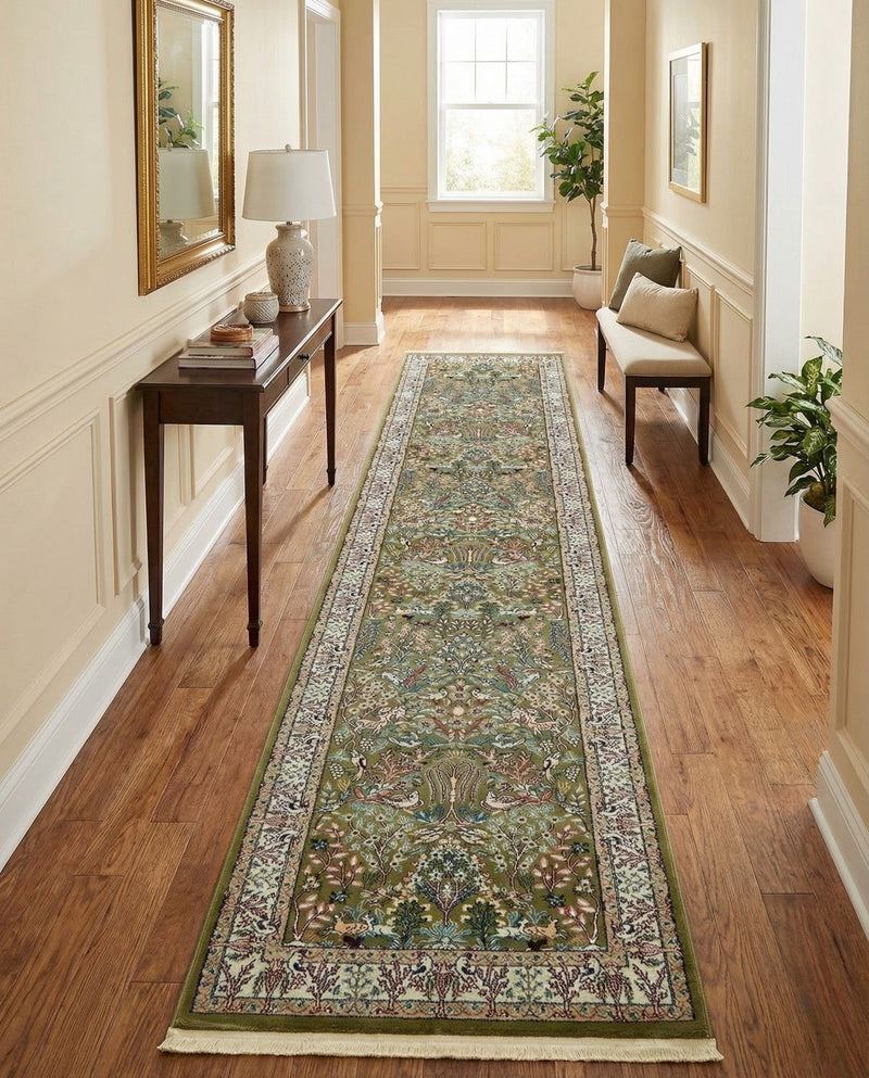 Persian Elegance Collection Area Rug -  Kerman (Green) Runner Green  lifestyle 34