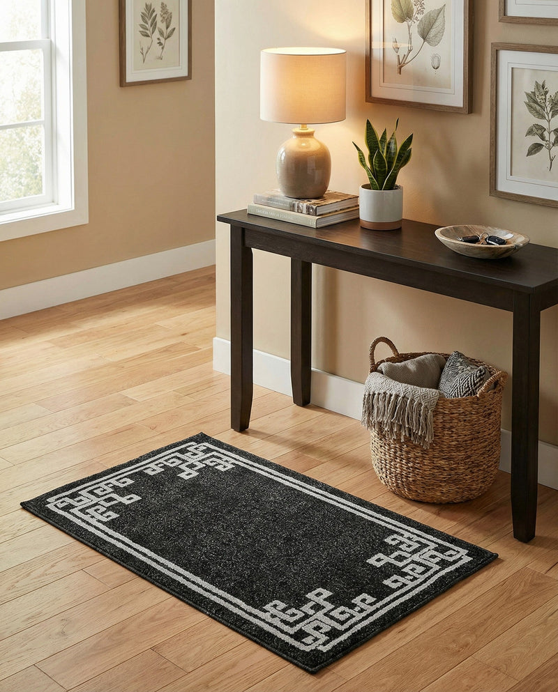 Aegean Labyrinth Collection Area Rug -  Rhodes Rectangle Black  lifestyle 28