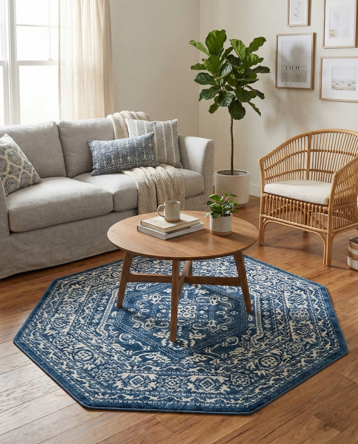 Charleston Elegance Collection Area Rug - Harborview Octagon Blue  lifestyle 190
