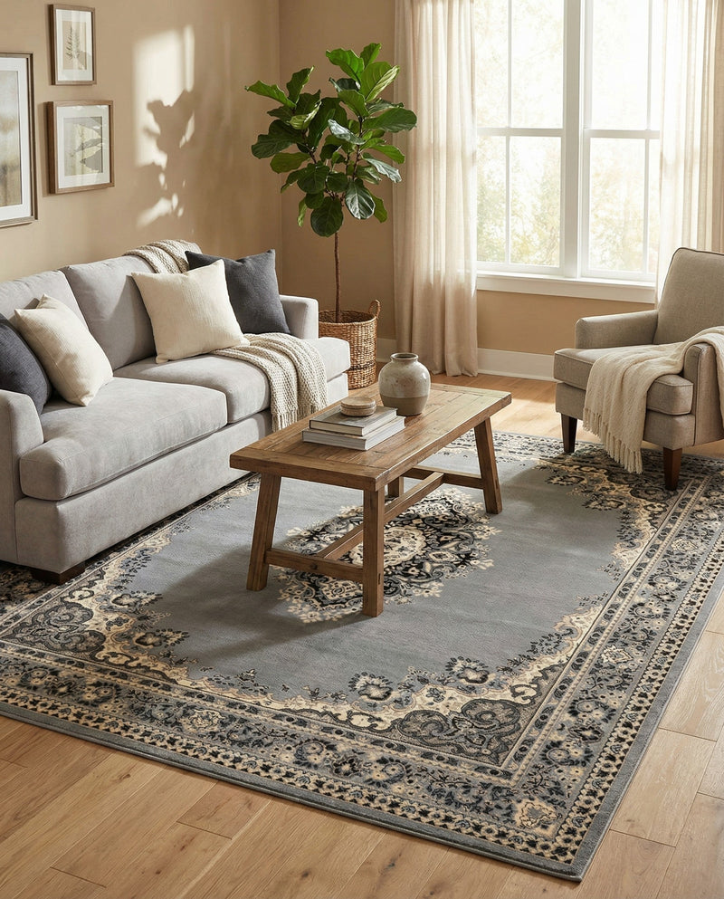 Tabriz Tapestry Collection Area Rug - Azerbaijan (Gray) Rectangle Gray  lifestyle 21