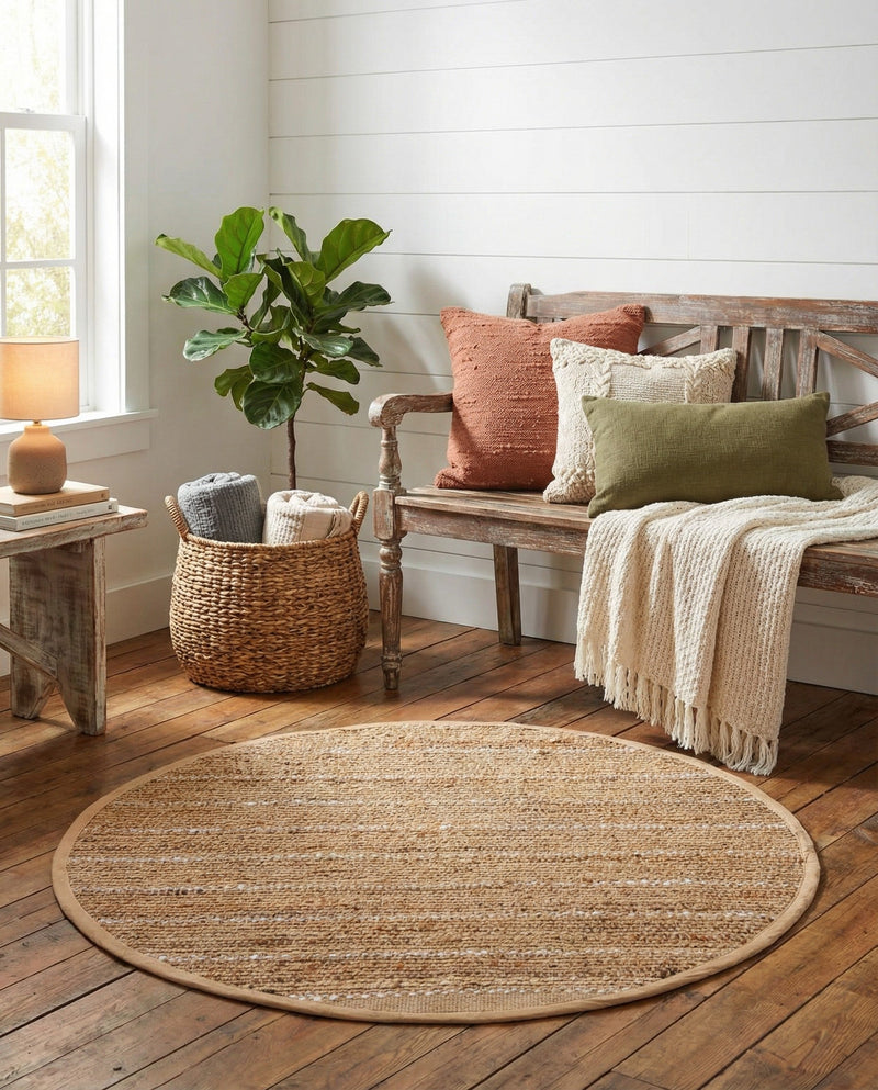 Sequoia Handwoven Jute Collection Area Rug - Briarwood Round Natural  lifestyle 46