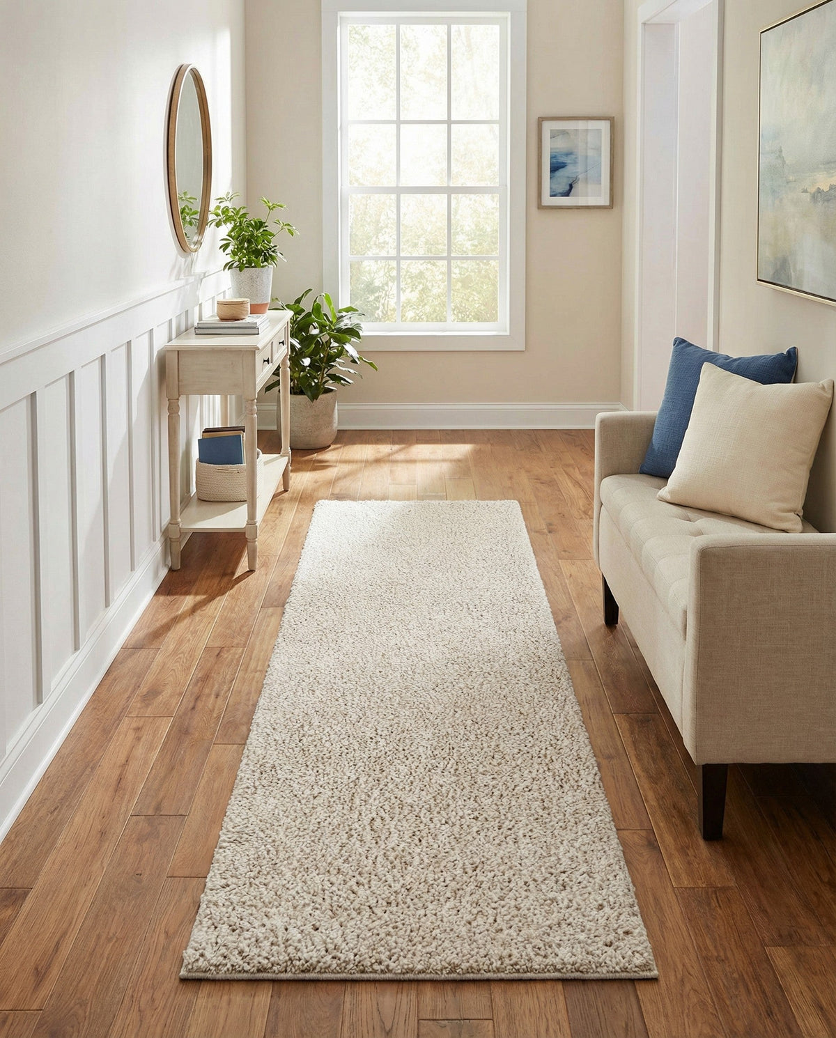 Solid Shag Seaside Collection Area Rug - Azure Cove (Ivory) Runner Ivory  lifestyle 100