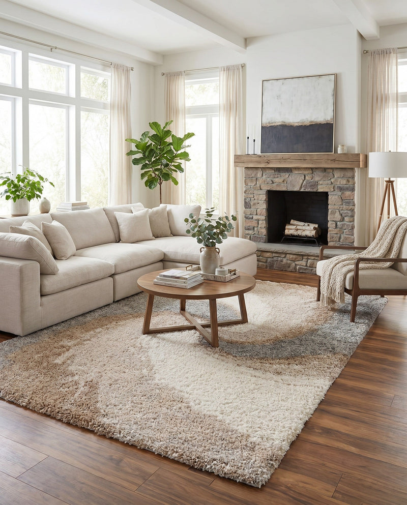 Cozy Haven Shag Collection Area Rug -  Oasis Rectangle Khaki  lifestyle 37