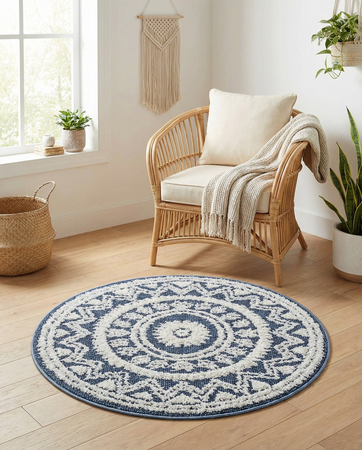 Sahara Chic Collection Area Rug -  Tangier Round Blue  lifestyle 216