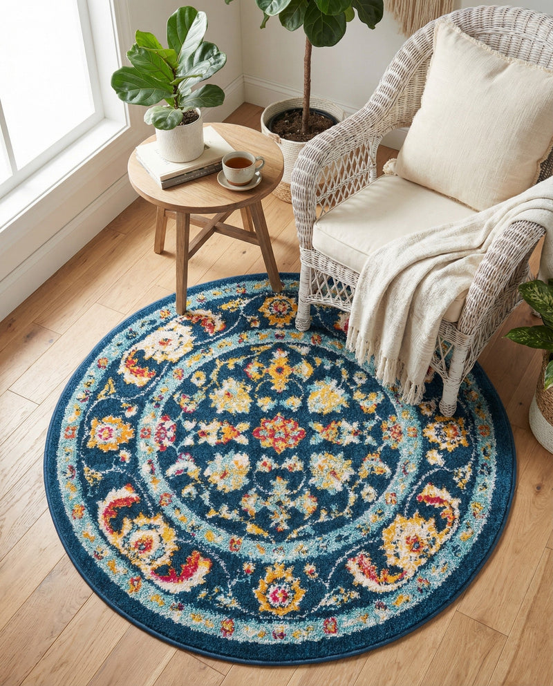 Adriana Terrace Collection Area Rug -  Positano (Navy Blue) Round Navy Blue  lifestyle 62