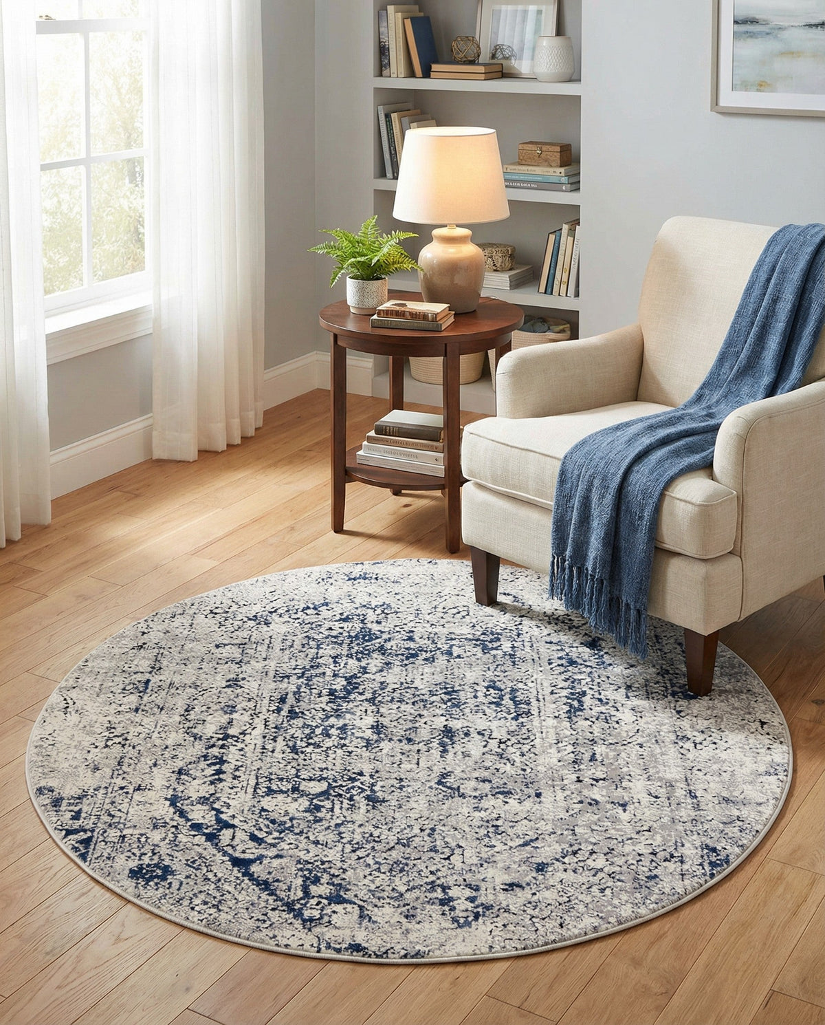 Coastal Manor Collection Area Rug -  Wavecrest Round Gray  lifestyle 147