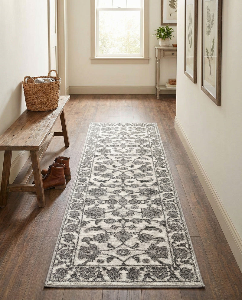 Charleston Elegance Collection Area Rug -  Seaport (white Gray) Runner white Gray  lifestyle 63