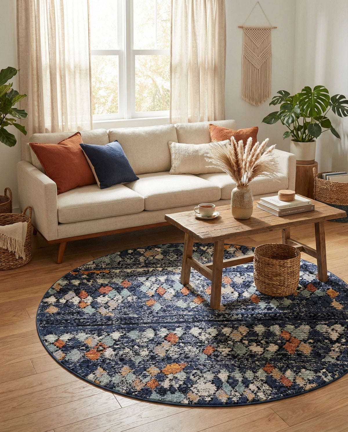 Tangier Treasures Collection Area Rug -  Marrakech Round Navy Blue  lifestyle 101