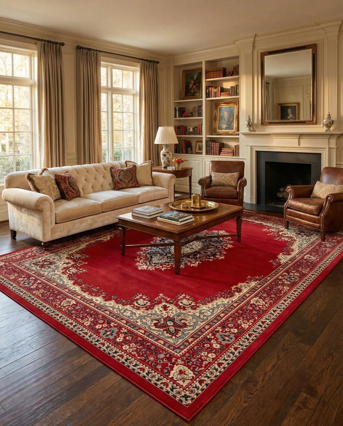 Tabriz Tapestry Collection Area Rug - Azerbaijan (Red) Rectangle Red  lifestyle 14