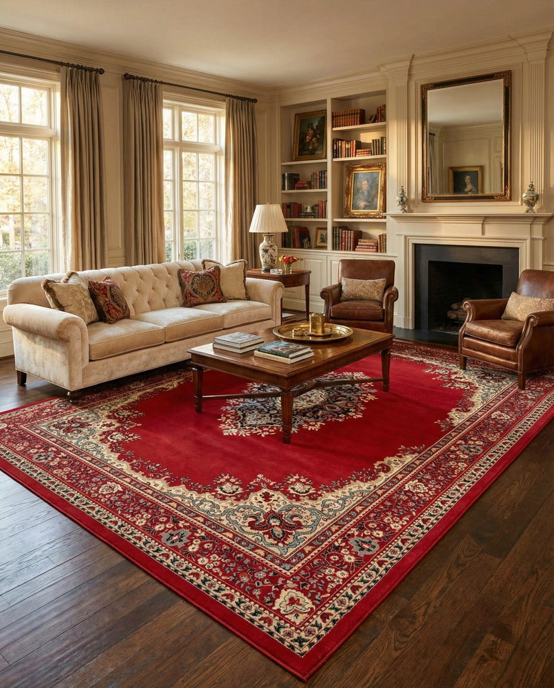 Tabriz Tapestry Collection Area Rug - Azerbaijan (Red) Rectangle Red  lifestyle 14