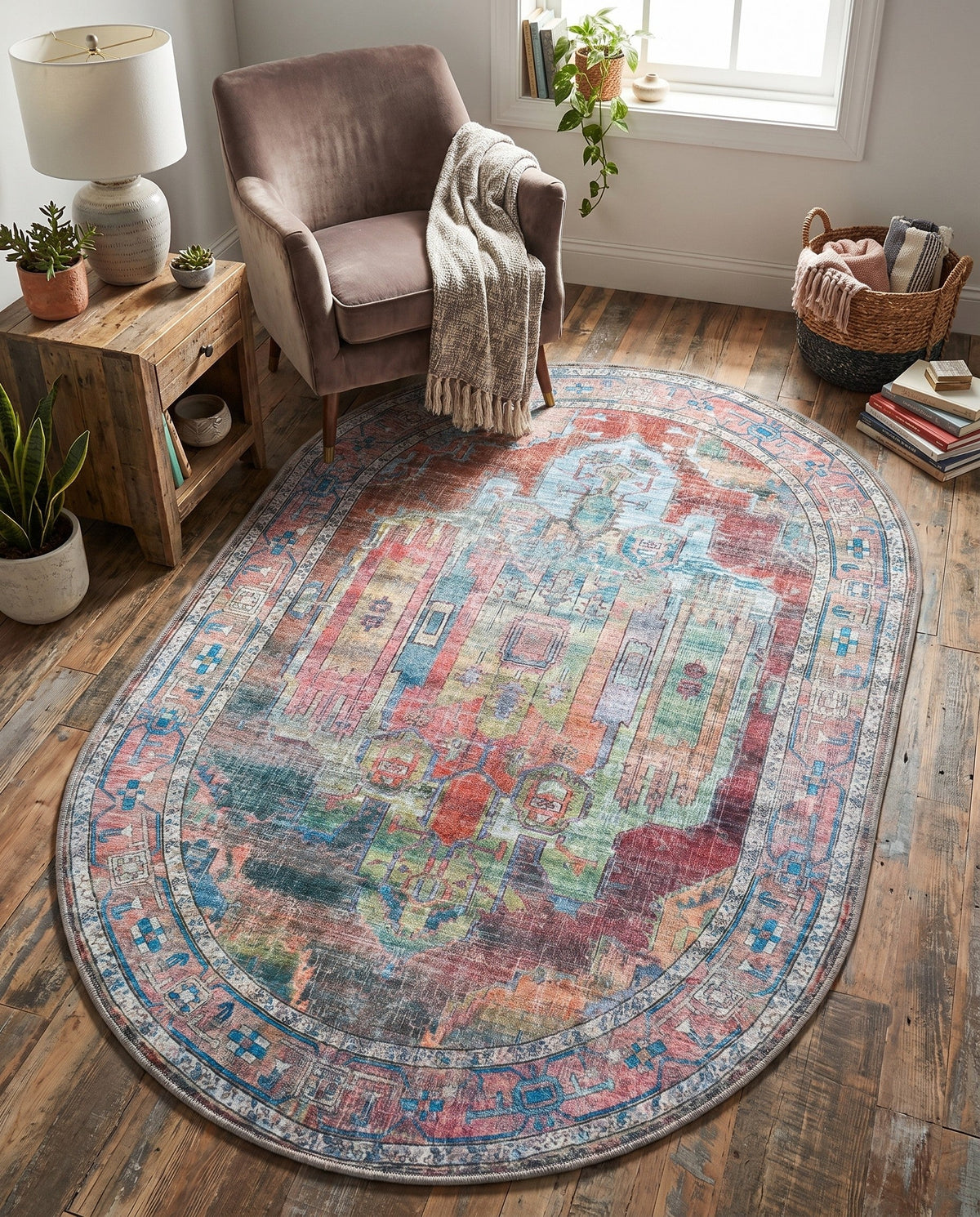 Zahara Oasis Collection Area Rug - Sahara Oval Multi  lifestyle 162