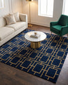 Hollywood Luxe Collection Area Rug -  Beverly (Navy Blue Gold) Square Navy Blue Gold  lifestyle 34