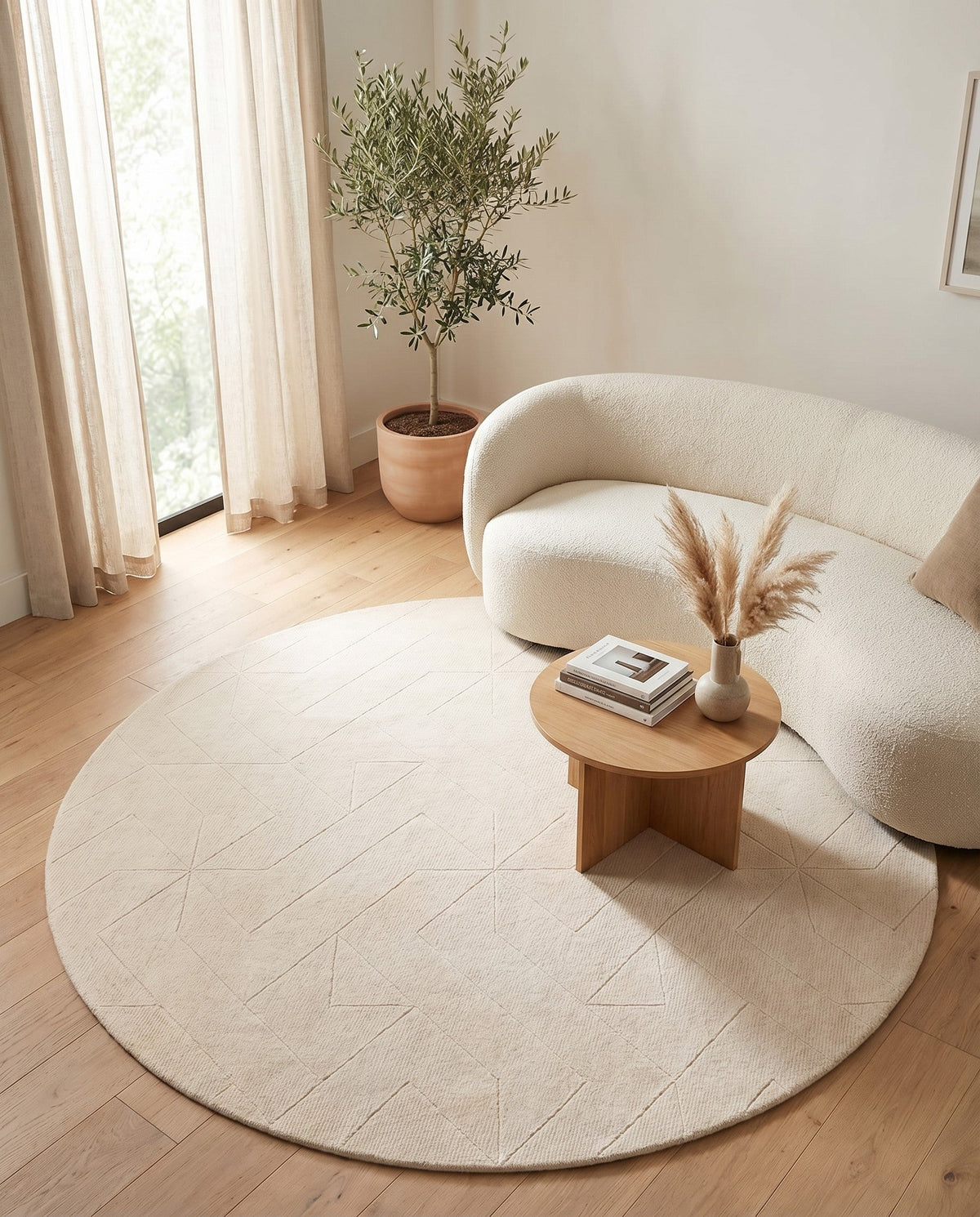 Nordic Loom Geometric Collection Area Rug - Oslo Round Pearl Ivory  lifestyle 153
