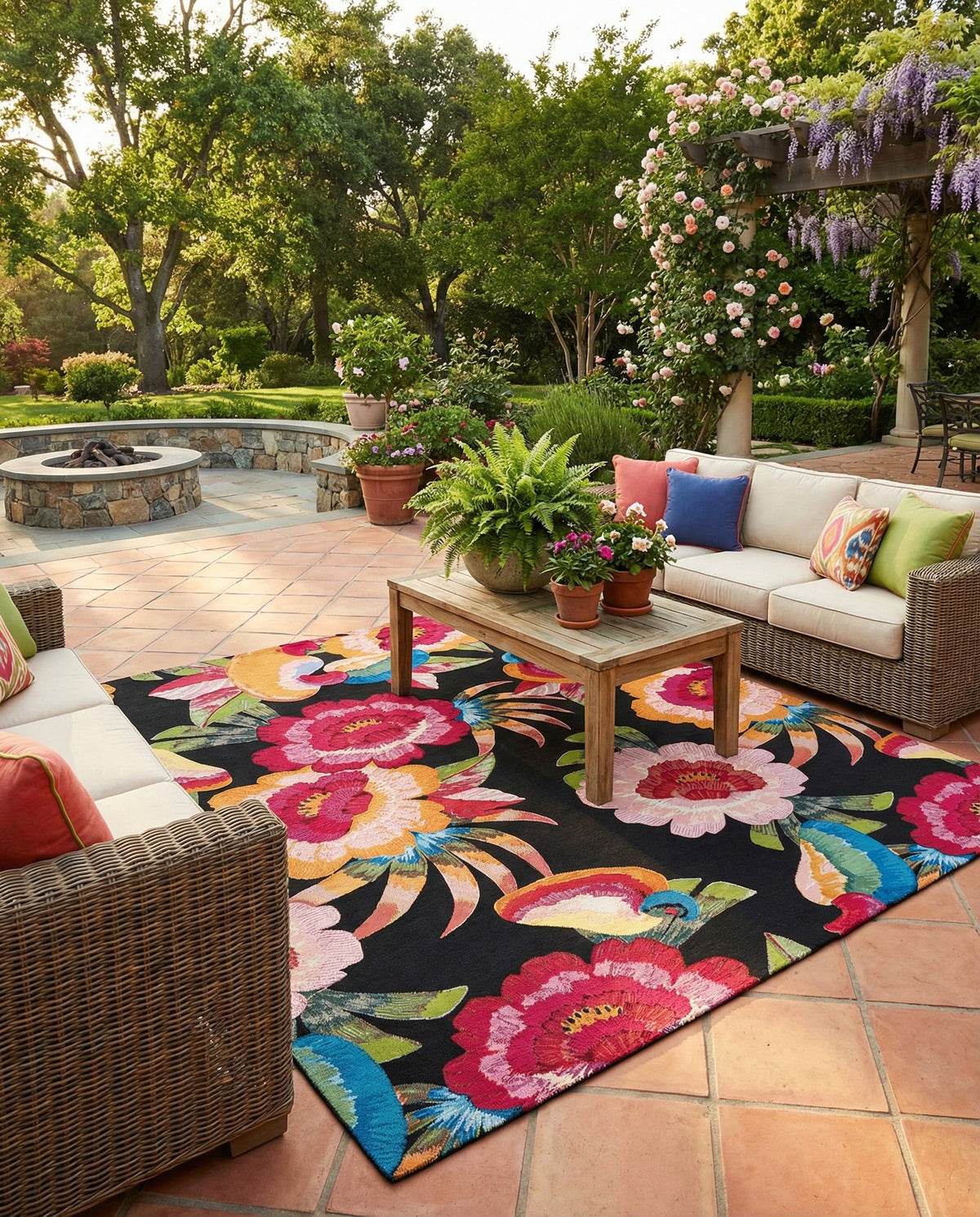 Seaside Blooms Collection Area Rug -  Versailles Square Multi  lifestyle 125