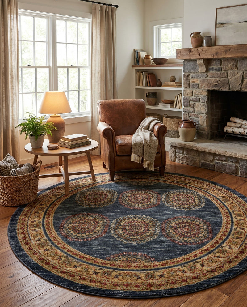 Zagros Oasis Collection Area Rug -  Gilan-e Gharb Round Blue  lifestyle 22