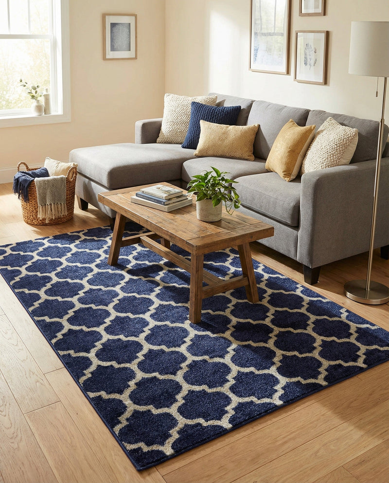 Lattice Gardens Collection Area Rug -  Bloomfield (Dark Blue) Rectangle Dark Blue  lifestyle 14