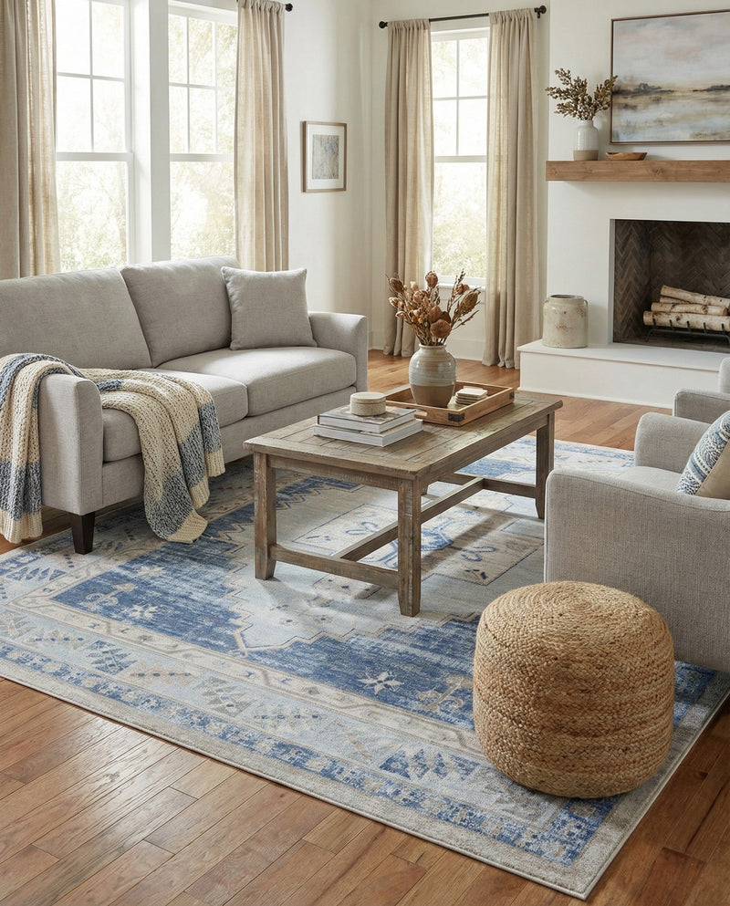 Savannah Series Collection Area Rug -  Augusta (Sky blue) Rectangle Sky blue  lifestyle 29