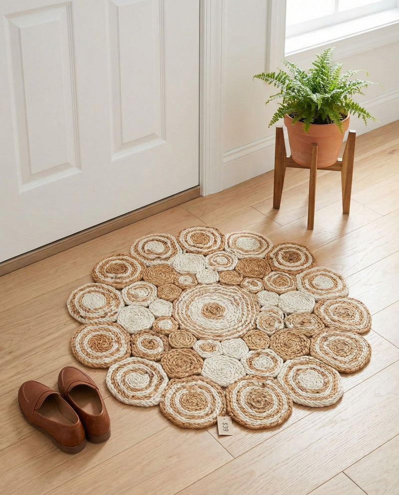 Woven Seaside Jute Collection Area Rug - Sienna Round Natural and White  lifestyle 33