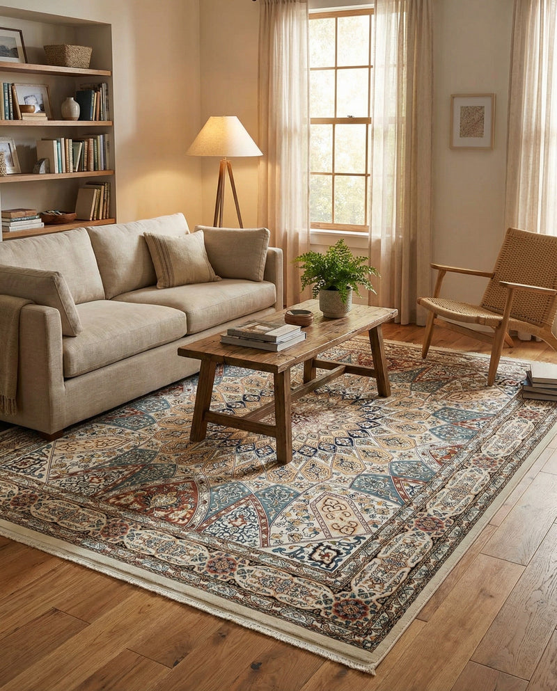 Persian Elegance Collection Area Rug -  Hamedan (Ivory) Rectangle Ivory  lifestyle 5