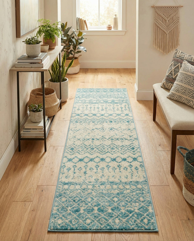 Mediterranean Lattice Collection Area Rug -  Casablanca (Ivory Blue) Runner Ivory Blue  lifestyle 72
