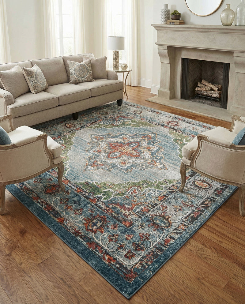 Savannah Soiree Collection Area Rug - Serengeti (Blue) Square Blue  lifestyle 78