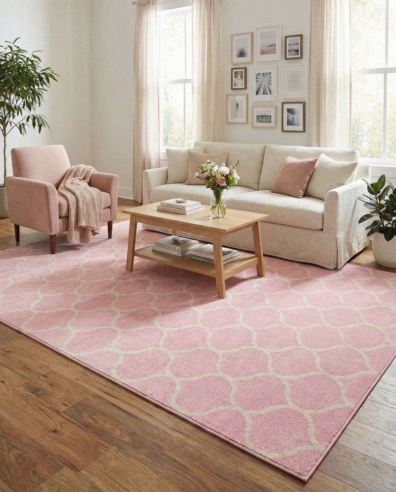 Trellis Mosaic Collection Area Rug -  Pergolatown (Light Pink) Rectangle Light Pink  lifestyle 13